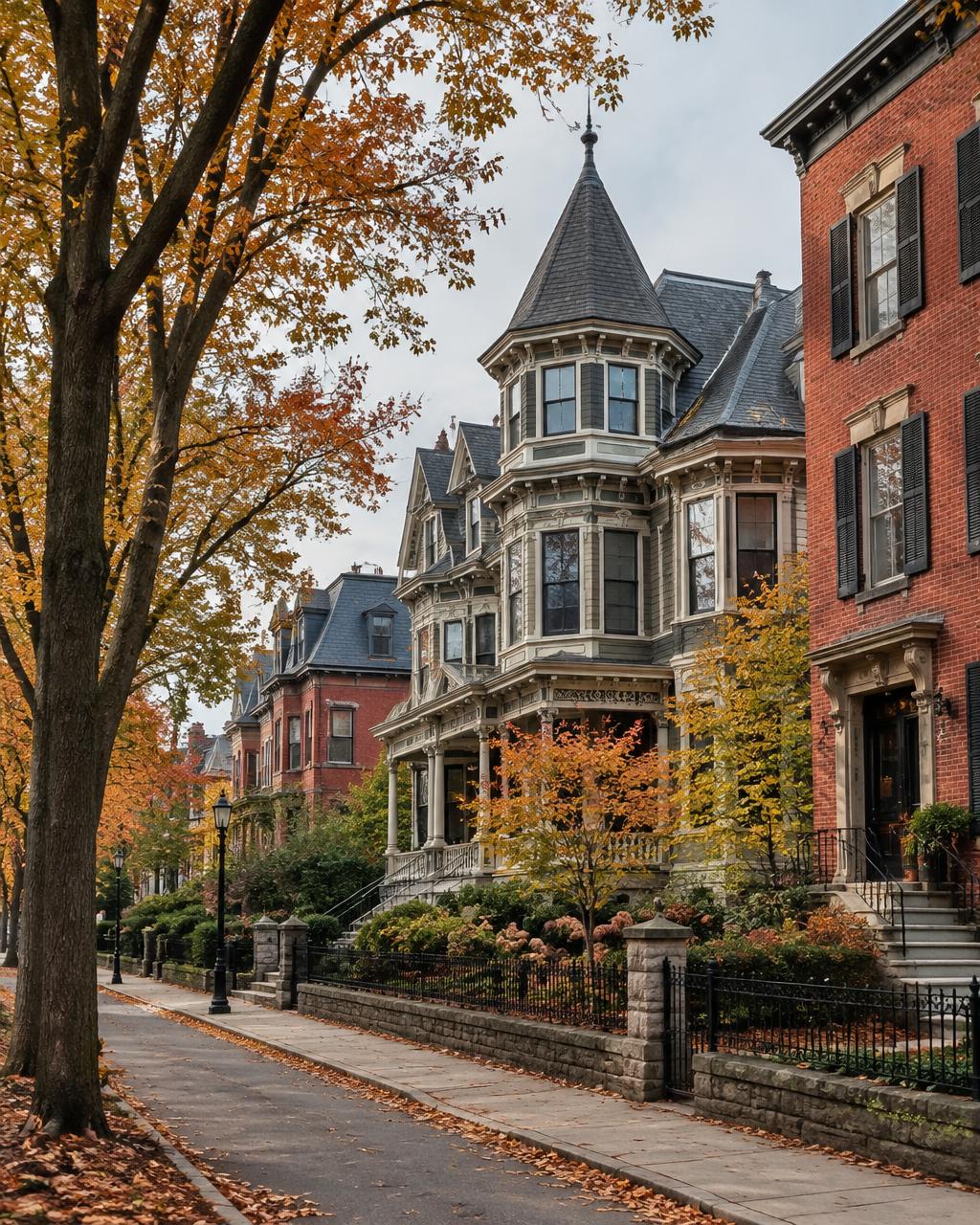 Homes and streets in Brookline, Massachusetts