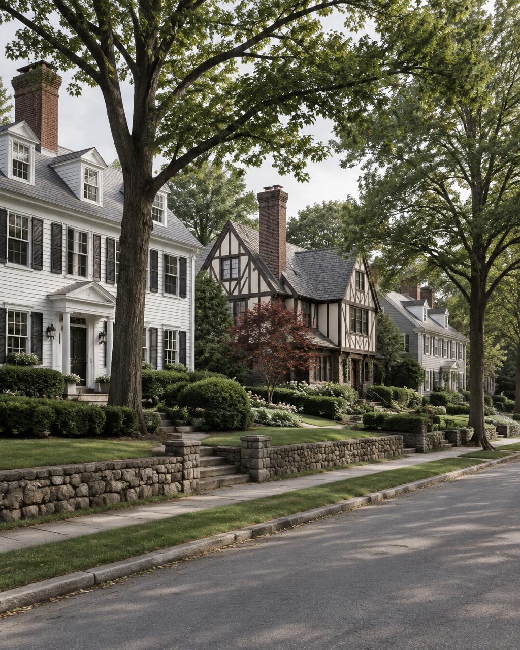 Homes and streets in West Roxbury, Massachusetts